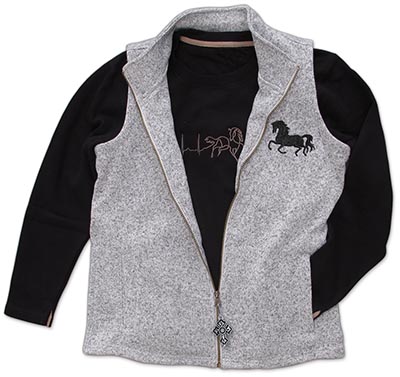 Embroidered Light Grey Heather Tweed Fleece Sweater Vest